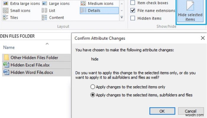 Windows10でファイルとフォルダーを非表示にする方法 