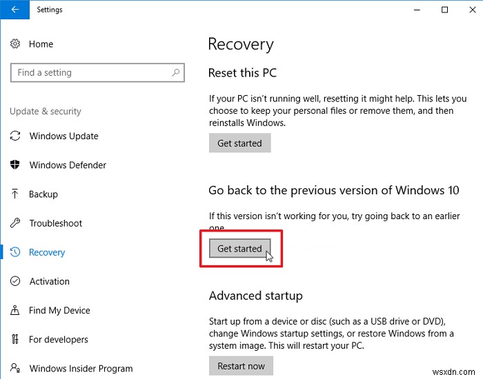 Windows10で以前のビルドに戻す方法 