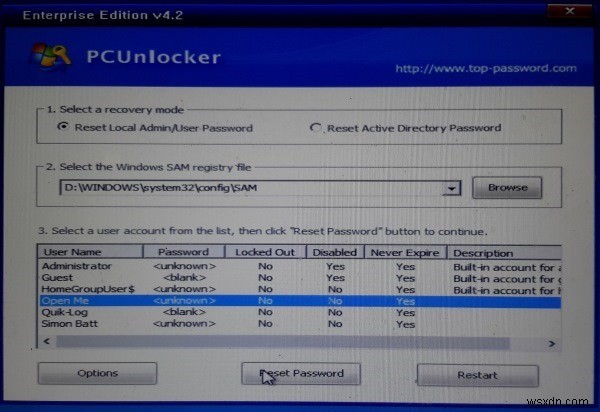 PCUnlockerを使用してWindows10以前でパスワードをリセットする方法 