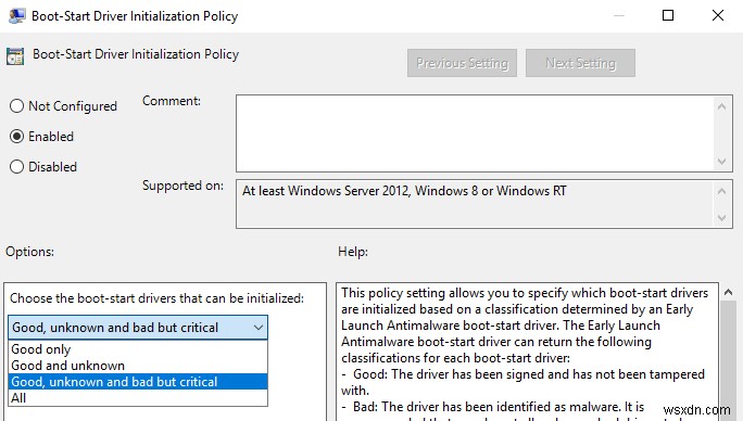 Windows10でマルウェア対策ブートスタートドライバーポリシーを構成する方法 