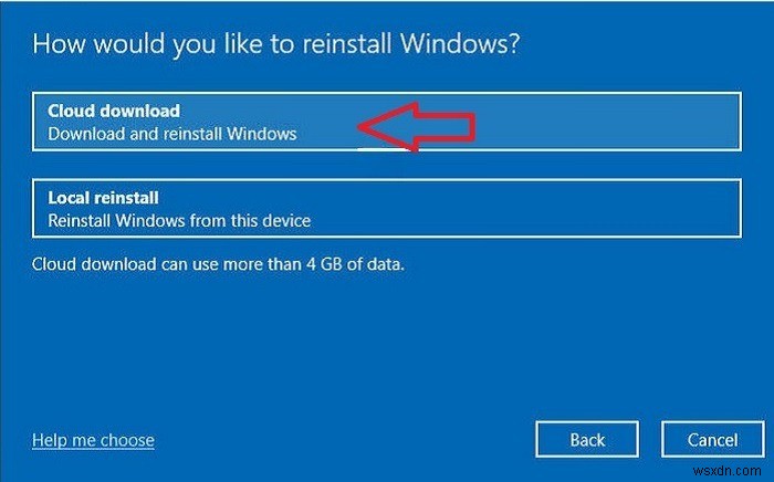 Windows10ファクトリリセットクラウドオプションの使用 
