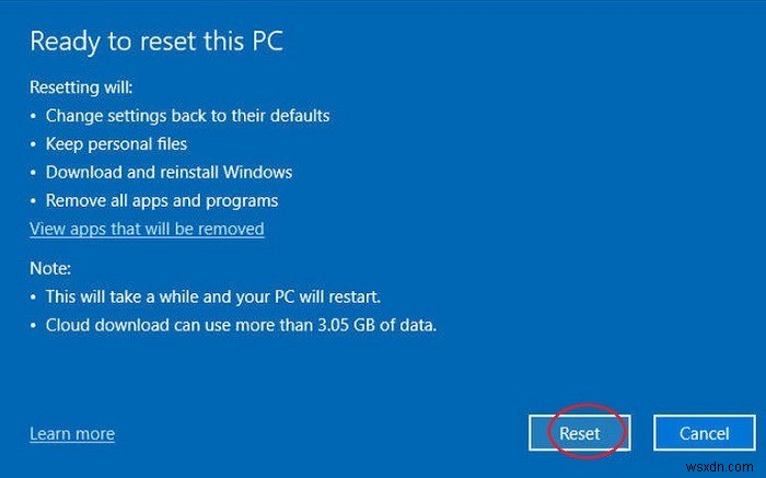 Windows10ファクトリリセットクラウドオプションの使用 