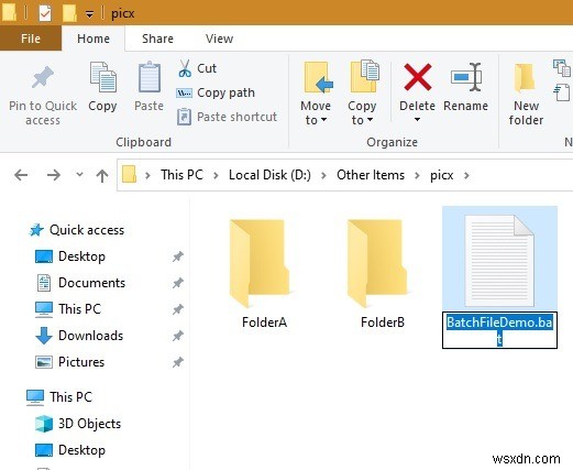 バッチファイルを作成して使用し、Windows10で複数のファイルを移動する方法 