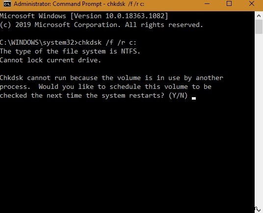 Windows10でスケジュールされたChkdsk操作をキャンセルする方法 