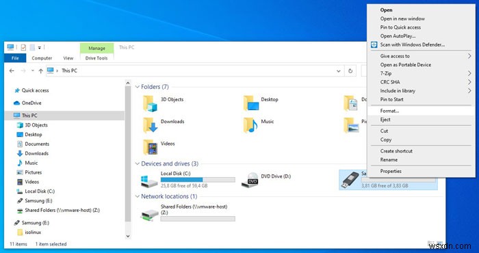 Windows10でUSBドライブをフォーマットする方法 