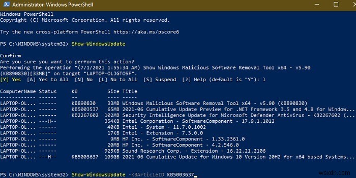 Windows10でPowerShellを使用して更新を非表示にする方法 