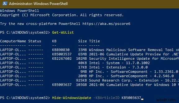 Windows10でPowerShellを使用して更新を非表示にする方法 