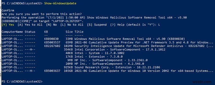 Windows10でPowerShellを使用して更新を非表示にする方法 