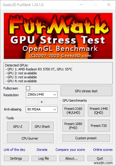 Furmarkを使用してGPUのストレステストを行う方法 