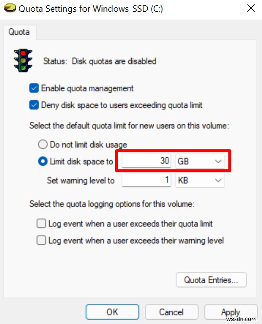 Windows11でユーザーのディスククォータを設定する方法 