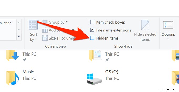 Windows10で隠しファイルを表示する方法 