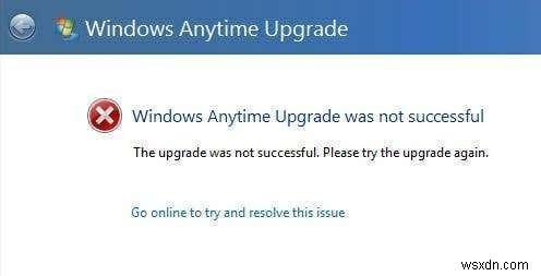 「WindowsAnytimeUpgradeが成功しなかった」エラーを修正 