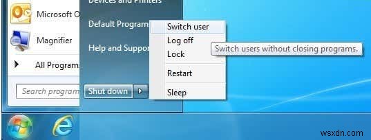 Windows 7 Switchユーザーが無効になっていますか、それともグレー表示されていますか？ 