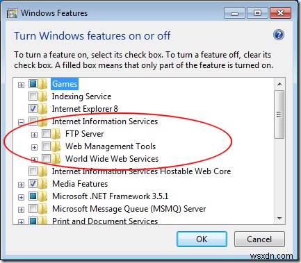 Windows 7でMicrosoftインターネットインフォメーションサービス（IIS）を有効にする 