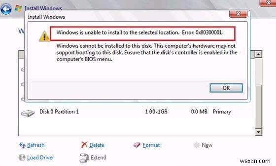 Windows7またはVistaの「選択した場所にWindowsをインストールできません」を修正 
