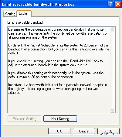 Windowsで予約可能な帯域幅の制限を変更する方法 