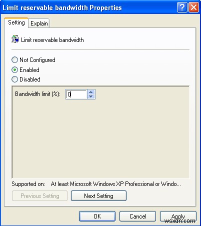 Windowsで予約可能な帯域幅の制限を変更する方法 