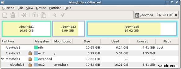 GPartedを使用してWindowsのディスクパーティションを管理する 