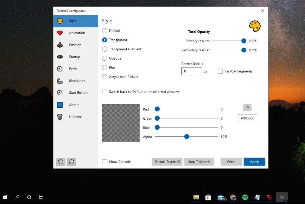 TaskbarXを使用してWindowsタスクバーをカスタマイズする方法 