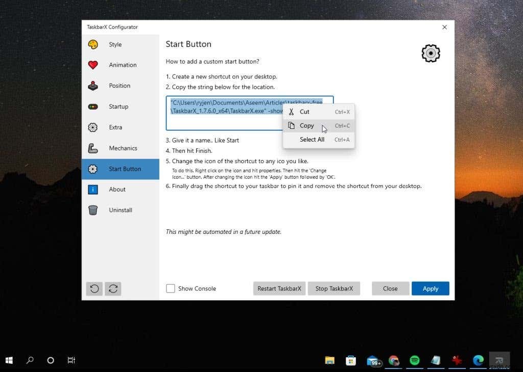 TaskbarXを使用してWindowsタスクバーをカスタマイズする方法 