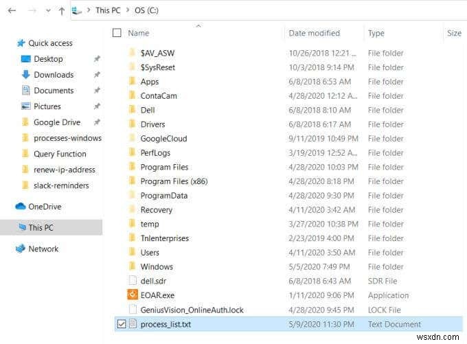 実行中のプロセスのリストをWindowsのテキストファイルに保存する 