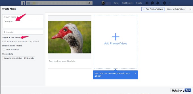 Facebookの別のアルバムに写真を移動する 