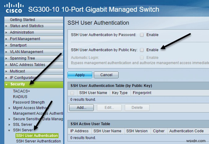 CiscoSG300スイッチでSSHの公開鍵認証を有効にする 