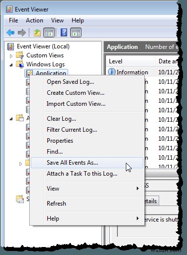 Windowsでのイベントログのエクスポート、クリア、およびサイズの拡大 