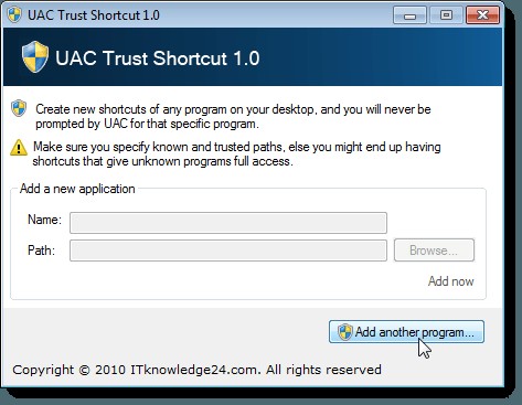 特定のアプリケーションのユーザーアカウント制御（UAC）をオフにする 