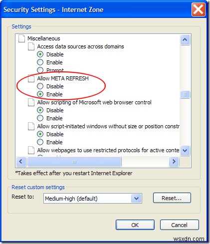 InternetExplorerでメタリフレッシュを無効にする 