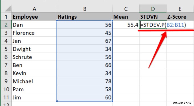 ExcelでZスコアを計算する方法 