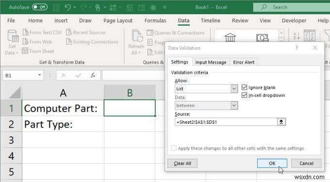 Excelで複数のリンクされたドロップダウンリストを作成する方法 