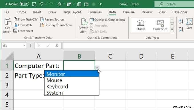 Excelで複数のリンクされたドロップダウンリストを作成する方法 