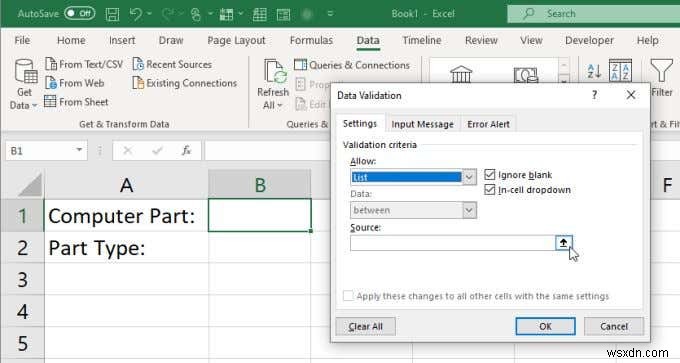 Excelで複数のリンクされたドロップダウンリストを作成する方法 