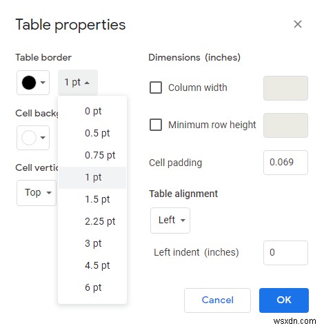 Googleドキュメントでテーブルの境界線を削除する方法 