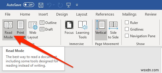 フルスクリーンモードでWord文書を表示する 