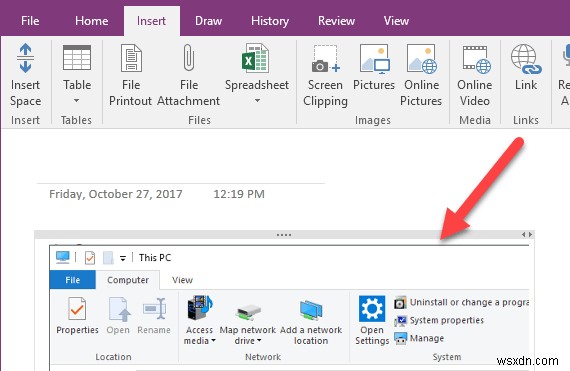 OneNoteを使用してスクリーンショットを撮って挿入する方法 