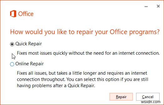 修理に関するOfficeの問題のトラブルシューティングと修正 