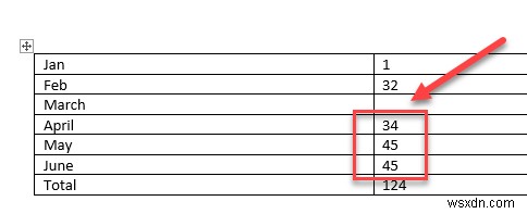 Wordでテーブル列を合計する 