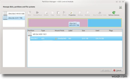 KDEPartitionManagerを使用したパーティションの編集 