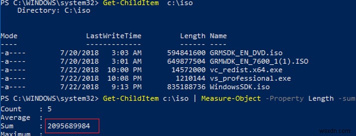 PowerShell：Windowsのディスク上のフォルダーサイズを取得する 