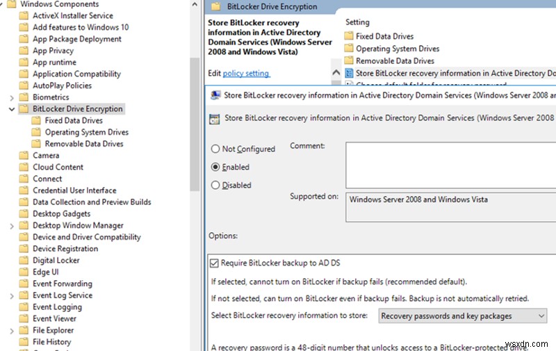 ActiveDirectoryへのBitLocker回復キーの保存 