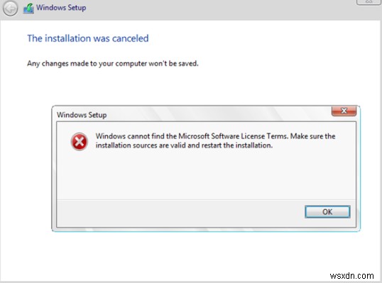 WindowsがMicrosoftソフトウェアライセンス条項を見つけることができない 