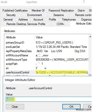 ActiveDirectoryでのUserAccountControl属性値の変換 