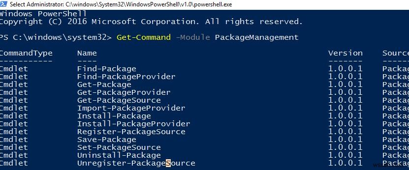 Windows10でのPowerShellPackageManagementの使用 