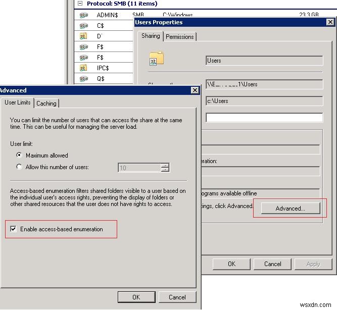 Windows Serverでアクセスベースの列挙（ABE）を有効にする方法は？ 