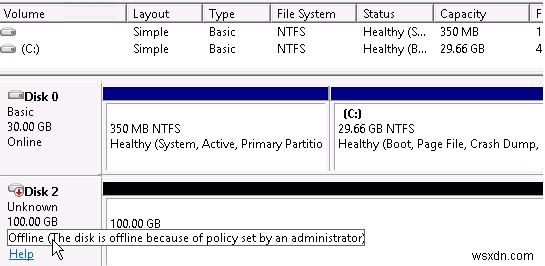 管理者がポリシーを設定したため、ディスクがオフラインになっている 