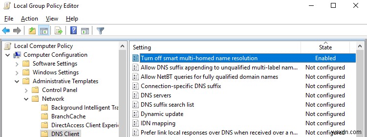 VPNを介したDNS解決がWindows10で機能しない 