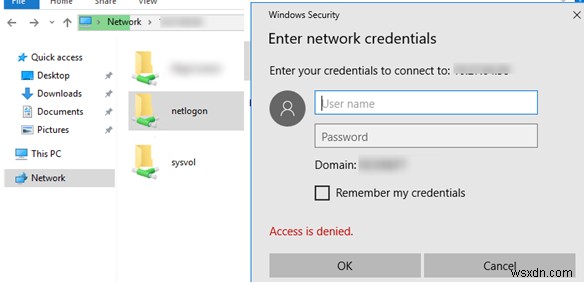 Windows10からSYSVOLおよびNETLOGONフォルダーにアクセスできません 