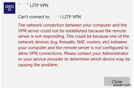 NATの背後でのL2TP/IPsec VPN接続の構成、VPNエラーコード809 